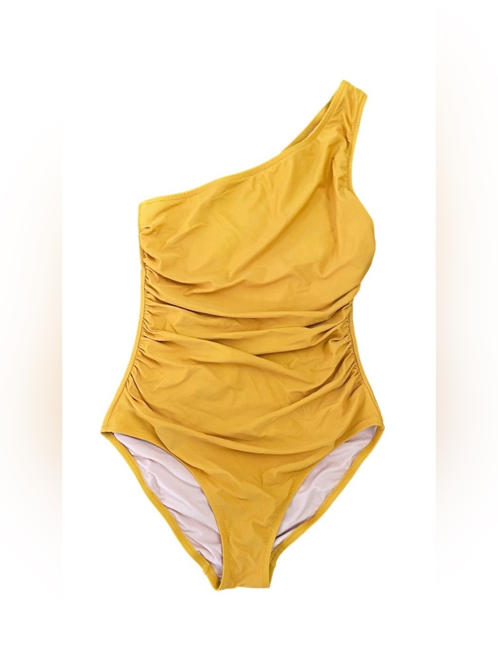 ⁠J.Crew Yellow One Shoulder Ruched One-Piece Swimsuit Size S⁠